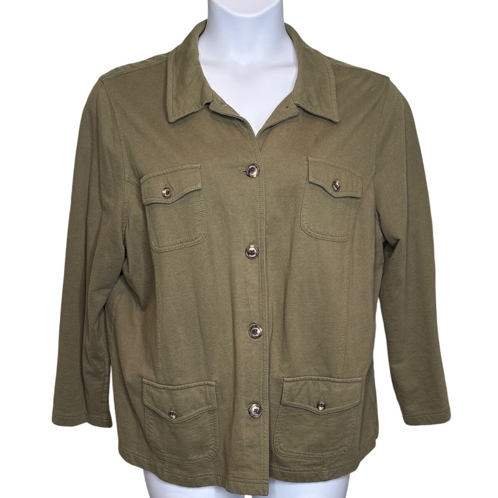 CHAPS DENIM Womens Olive Green Cotton Utility Jacket Size 3X Military Basics